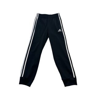 Adidas Boys Black Tricot Joggers Three Stripe Athletic Pants Size S 8